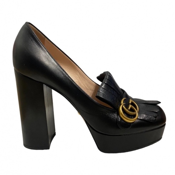 Gucci Black Marmont Leather Platform Loafers - Picture 4 of 9